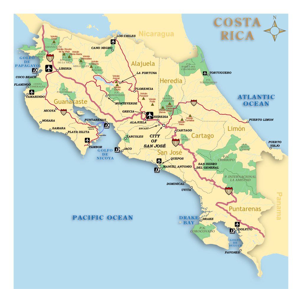 Country of Costa Rica by mapsandlocations.com