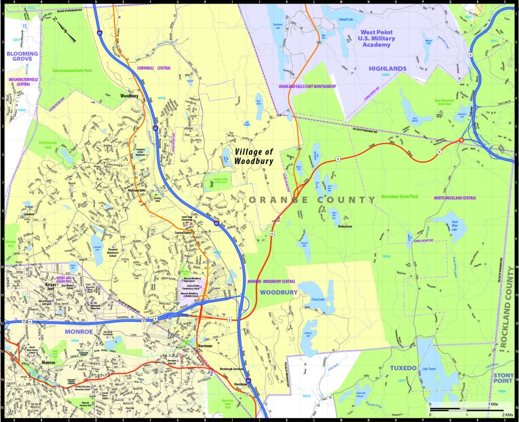 Map of Woodbury village, New York, by mapsandlocations.com